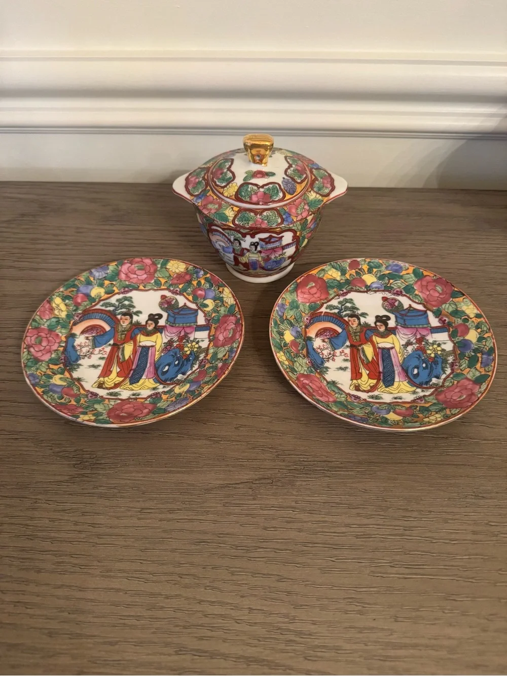 Hand-Painted Famille Rose Porcelain Tea Set - Multicolor